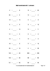 Math worksheet with one unknown-thumbnail