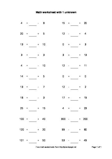 Math worksheet with one unknown – Planetpsyd