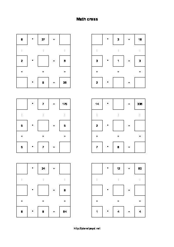 Math cross puzzle 3×3 with multiplication worksheet – Planet Psyd